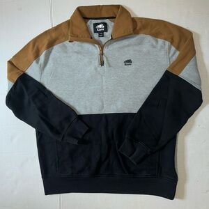 Roots Canada Sweatshirt Men’s Medium Gray Brown BlackQuarter Zip  Classic Beaver
